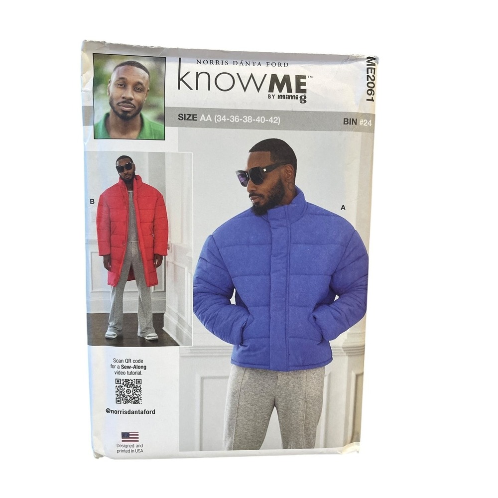 Know Me Puffer Coat Sewing Pattern Mens Size AA 34-42 Multicolor ME2061 Uncut